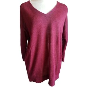 Eileen Fisher Sweater Womens V-Neck S Dark Red Maroon Royal Alpaca Pullover Top